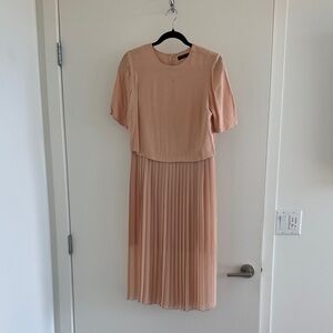 Zara Peach Midi Dress with Pleated Skirt